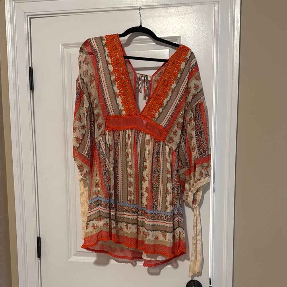 Agua Bendita Floral Women's Dress - Orange and Cream